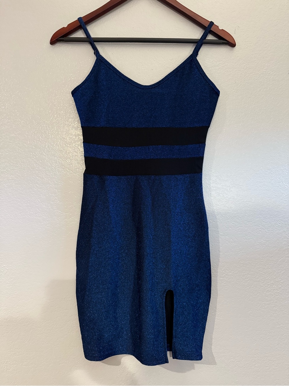 SHEIN Blue Sparkle Mini Dress with Black Waist Bands